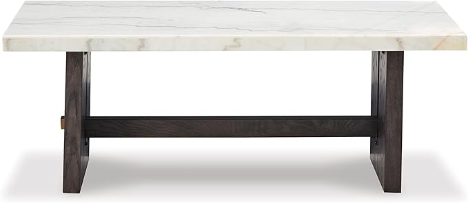 Signature Design by Ashley Burkhaus Traditional Rectangular Coffee Table with Marble Tabletop, Dark Brown & White - LeafyLoom