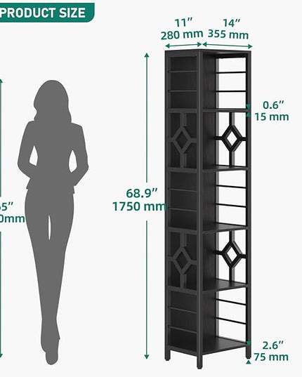 YITAHOME Narrow Bookshelf, 5-Tier Industrial Book Shelf Storage Rack, Display Shelves Stand Etagere for Small Spaces, Open Bookcase for Bedroom Living Room Bathroom Kitchen, Black - LeafyLoom