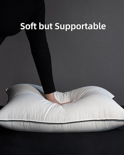Hungarian Goose Down Pillows Queen Size, Fluffy 3-Chamber Bed Pillows for Sleeping, Luxurious Soft Cloud Pillow for Back, Stomach or Side Sleepers(Queen, 1 Pack) - LeafyLoom