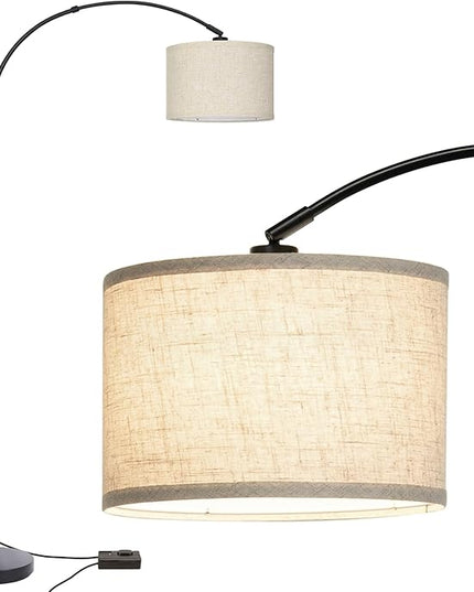 Dimmable Floor Lamp, Arc Floor Lamp with Dimmer, Black Standing Lamp with Adjustable Hanging Shade, Over Couch Tall Reading Light, Modern Pole Lamp for Living Room Bedroom, 9W LED Bulb Included - LeafyLoom