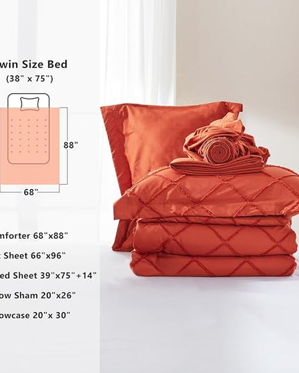 Burnt Orange Boho Comforter Set -5 Pieces - LeafyLoom