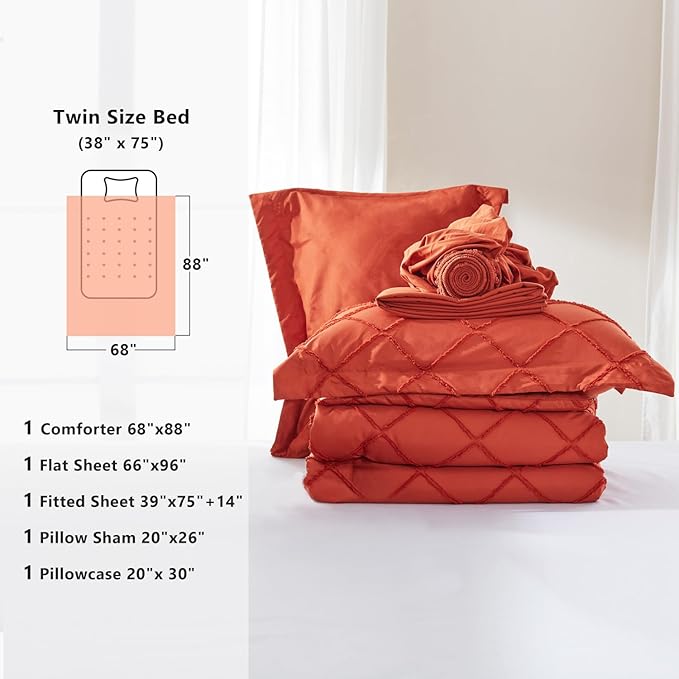 Burnt Orange Boho Comforter Set -5 Pieces - LeafyLoom