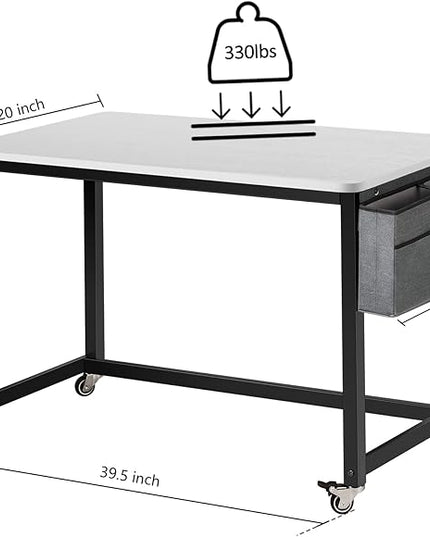AHB 39" Rolling Computer Desk with 4 Smooth Wheels, Simple Style Mobile Writing Desk Home Office Study Table Movable Workstation with Metal Frame - LeafyLoom