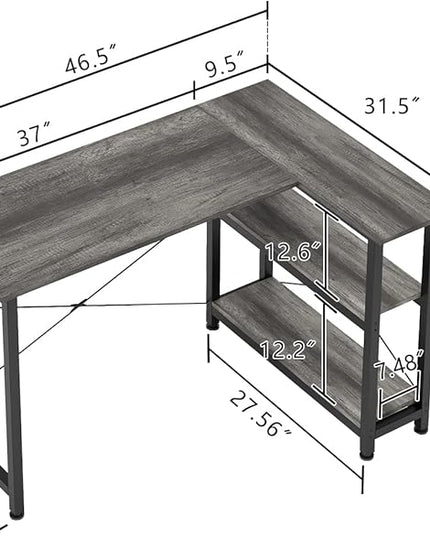 COTUBLR L Shaped Computer Desk, 47 Inch Small Corner Desk with Storage Shelves, Computer Desk Table Laptop Table Writing Desk Study Table for Home Office Workstation Small Spaces (Grey Oak) - LeafyLoom