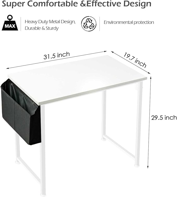 Lufeiya White Small Desk for Bedroom - Student Kids Study Writing Table for Home Office Bedroom Small Spaces 32 Inch Modern Mini Laptop PC Computer Desks, White - LeafyLoom