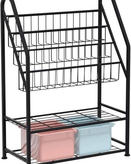 aboxoo Metal Kids Bookshelf Black Toy Chests & Organizers Large Freestanding for Children Toy Chests & OrganizersRoom 25 in Toy Organizer Large Stable Bookcase Bookstore Library Bed Living Room - LeafyLoom