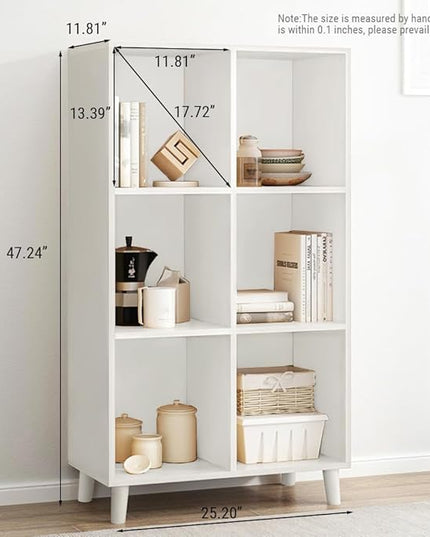 IOTXY Open Cube Low Bookcase - 3-Tier Freestanding Storage Display Cabinet Organizer with Legs for Home Office, 6-Cubes Open Shelf Short Bookshelf, White - LeafyLoom