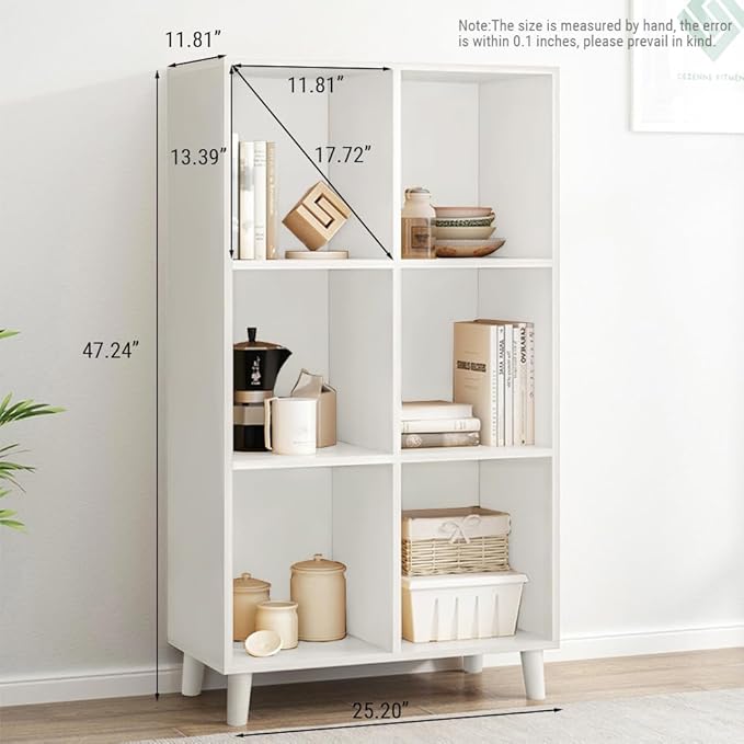 IOTXY Open Cube Low Bookcase - 3-Tier Freestanding Storage Display Cabinet Organizer with Legs for Home Office, 6-Cubes Open Shelf Short Bookshelf, White - LeafyLoom