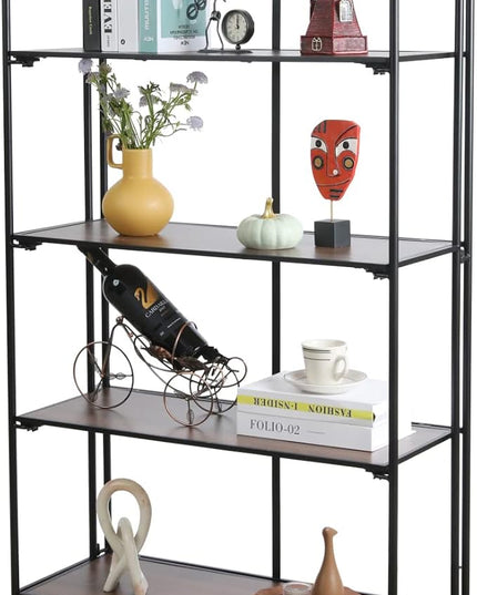 No Assembly Folding Bookshelf, 4 Tier Black Bookshelf, Metal Book Shelf for Storage, Folding Bookcase for Office Organization and Storage, 12.87" D x 30.9" W x 55.71" H - LeafyLoom