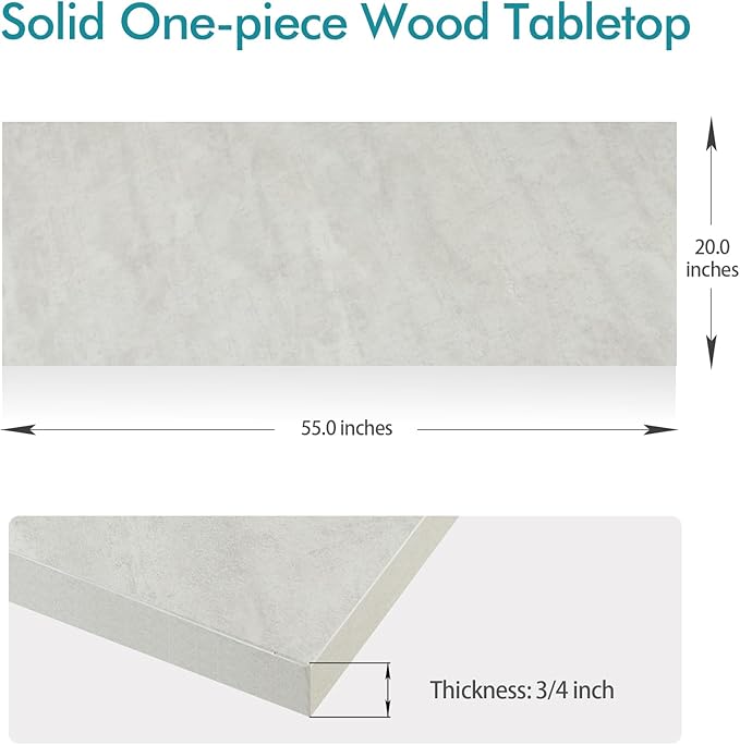Kaboon Universal Tabletop 55"x20", Solid One-Piece Melamine Table Top, Double Desk L-Desk DIY, Home and Office,Sea Salt/White - LeafyLoom