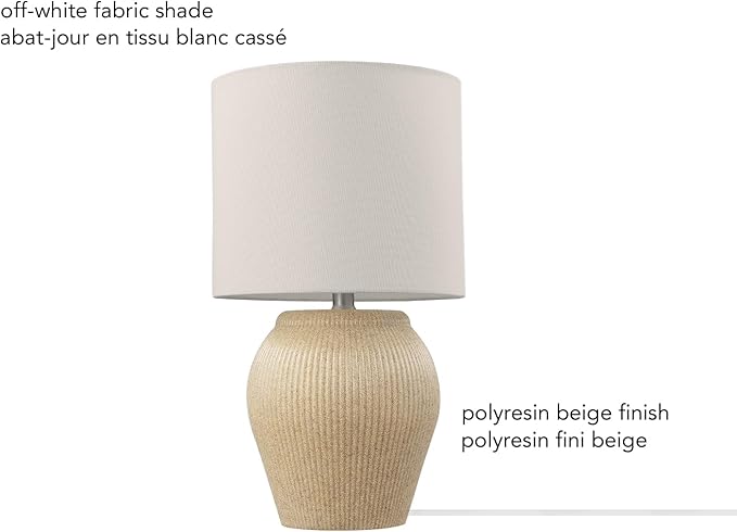 Globe Electric 61000049 18" Ceramic Table Lamp, Soft Beige Finish, White Linen Shade, On/Off Rotary Switch on Socket, Table Lamp for Living Room, Home Décor, Lamps for Bedroom, Room Décor - LeafyLoom