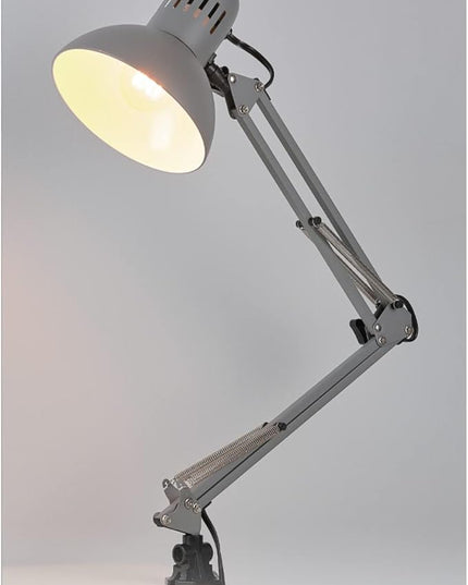 Globe Electric 56106 28" Spring Balanced Arm Desk Lamp, Matte Gray, On-Off Rotary Switch on Shade, Interchangeable Base and Clamp Arm Design, Home Décor, Desk Lamps for Home Office, Home Décor - LeafyLoom