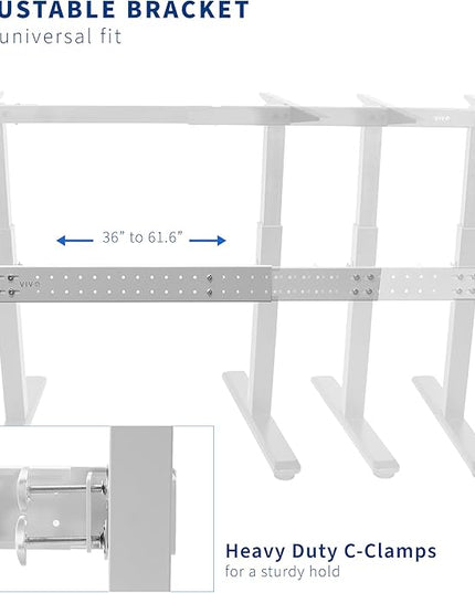 VIVO Universal Steel Clamp-on Desk Stabilizer Bar, 36 to 61.6 inch Bracket Support System for Sit to Stand Desk Frames, White, DESK-STB01W - LeafyLoom