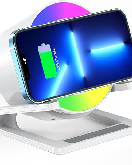 15 W Wireless Charger with Bluetooth Speaker and Night Light Induction Wireless Chargers with 5 RGB Light Modes Touch Dimmable Bedside Lamp Gifts for Women and Men - LeafyLoom