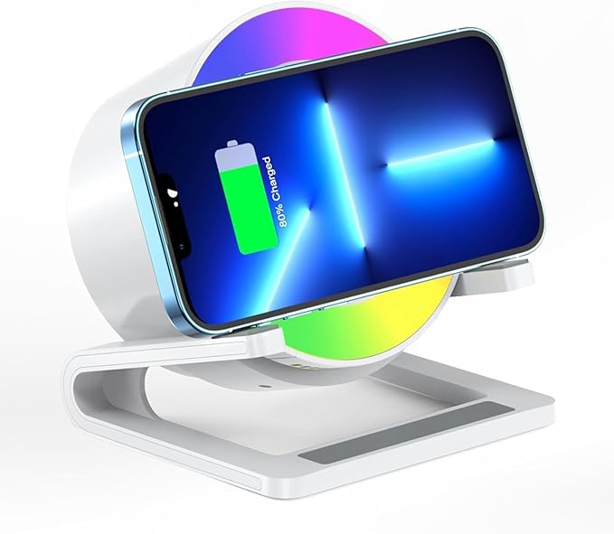 15 W Wireless Charger with Bluetooth Speaker and Night Light Induction Wireless Chargers with 5 RGB Light Modes Touch Dimmable Bedside Lamp Gifts for Women and Men - LeafyLoom