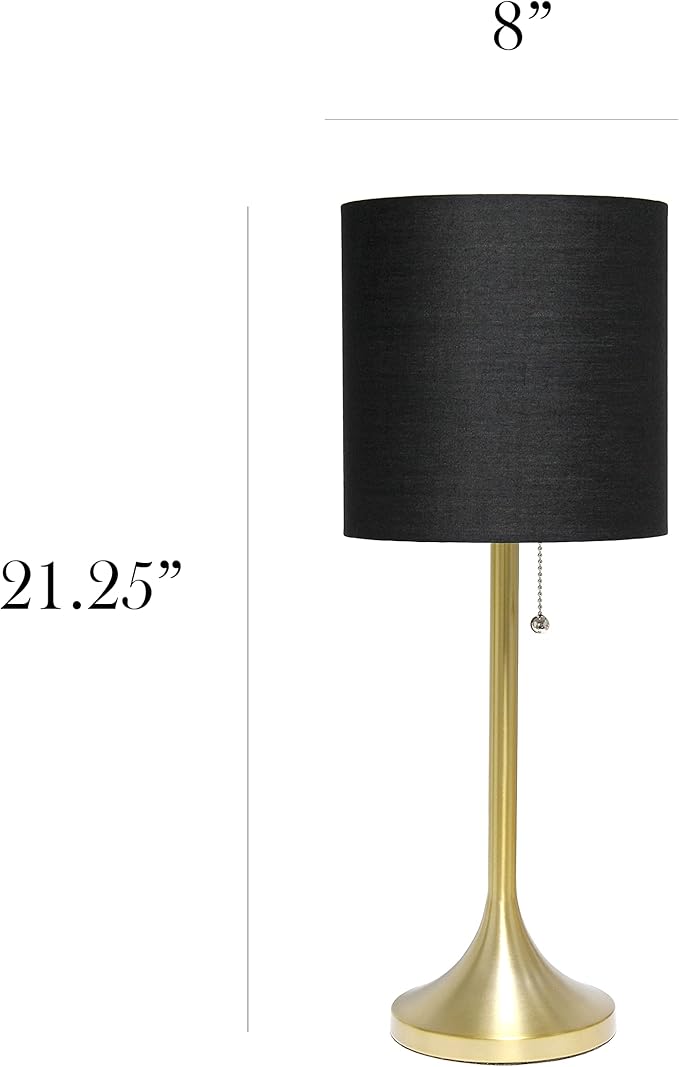 Simple Designs LT1076-GDB Gold Tapered Table Lamp with Black Fabric Drum Shade (Pack of 4) - LeafyLoom