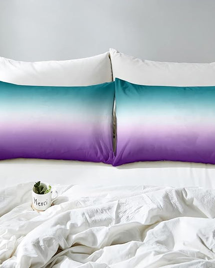 Erosebridal Ombre Comforter Set Green Purple Teal Bedding Set Twin Size Colorful Gradient Down Comforter Modern Abstract Quilt Duvet Insert Soft Warm Lightweight 1Comforter with 1 Pillow Case - LeafyLoom