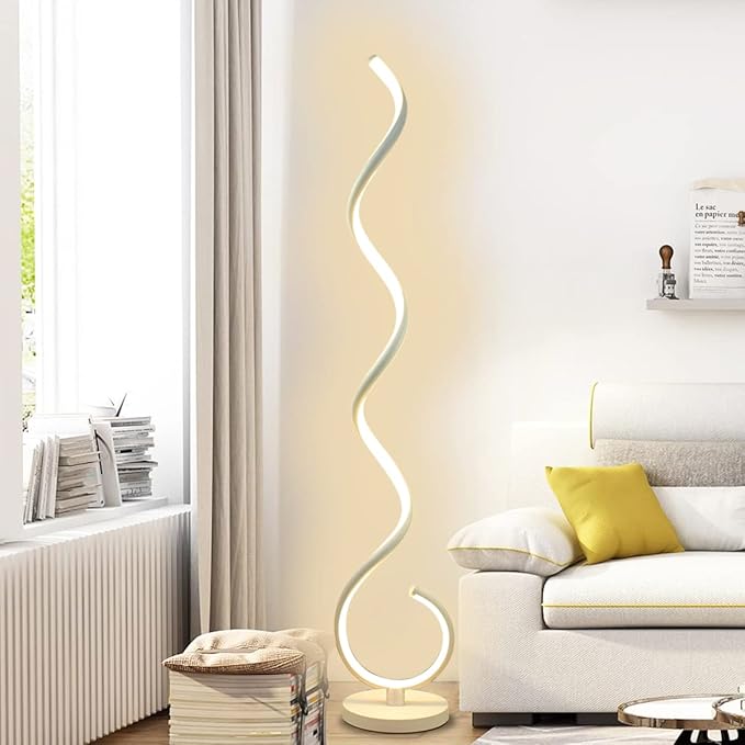 Spiral LED Floor Lamp, 40W Dimmable Floor Lamps for Living Room with Remote Control, Stepless Adjustable Colors & Brightness Standing Lamp Reading Corner Floor Lamp for Bedroom, Office -White - LeafyLoom
