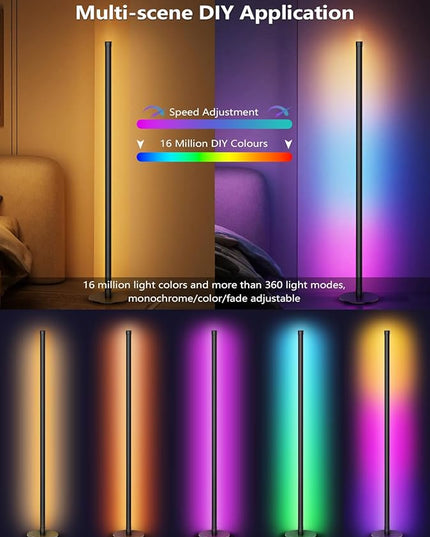 2 in 1 Dimmable Floor Lamp, Smart Corner LED Floor Lamp with App and Remote Control, 16 Million DIY Colors, Music Sync, Timer Setting Scene Modes for Bedroom, Living Room, Studio - LeafyLoom