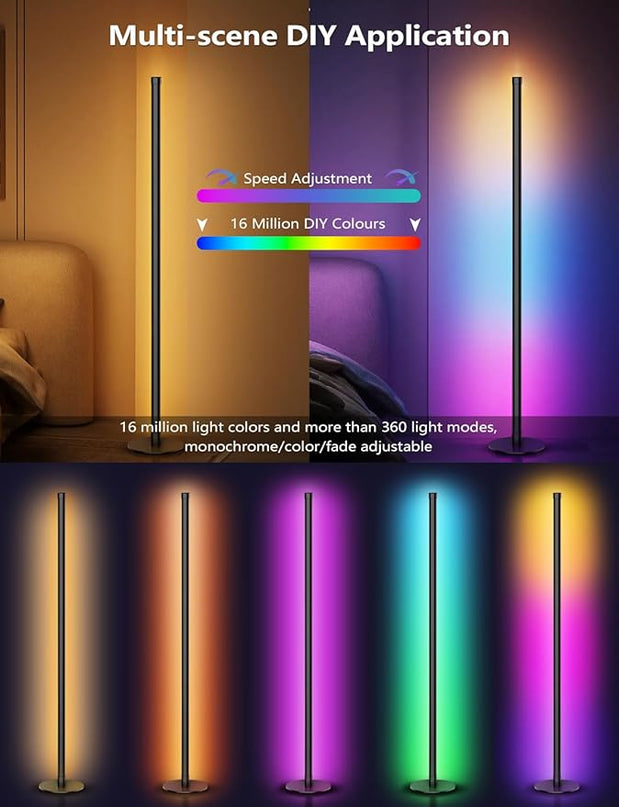 2 in 1 Dimmable Floor Lamp, Smart Corner LED Floor Lamp with App and Remote Control, 16 Million DIY Colors, Music Sync, Timer Setting Scene Modes for Bedroom, Living Room, Studio - LeafyLoom