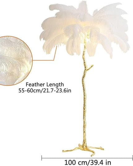 Ostrich Feather Floor Lamp Modern Ostrich Feather LED feather lamp floor Lamp Dimmable Standing feather floor lamp for Living Room Bedroom（White） - LeafyLoom