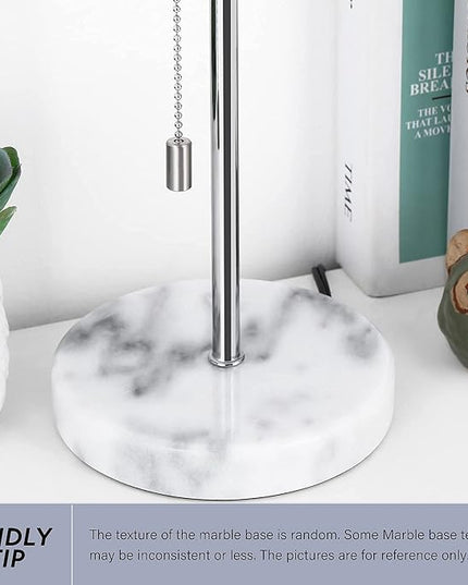 SEHERTIWY Bedside Lamps, Desk Lamps with Pull Chain, Nightstand Lamps with Marble Base and Silver Metal, Lamp for Bedroom, Living Room, Reading Room, Office-Grey - LeafyLoom