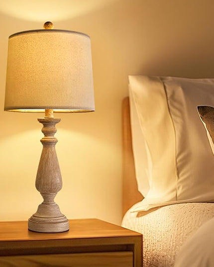 PORTRES 24.5" Mid Century Single Table Lamp for Living Room Farmhouse Linen Bedside Lamps for Bedroom Kids Room Dorm Office Rustic Lamps for End Table Nigntstand Resin - LeafyLoom