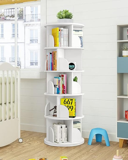 Nisorpa 5 Tier Rotating Bookshelf, 360° Revolving Bookcase Rotating Stackable Shelves Floor-Standing Storage Display Rack Used in Bedrooms Living Rooms Study Office (63"x18"x18") - LeafyLoom