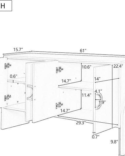 61" Storage Cabinet Sideboard with Four-Door Metal Handle & Adjustable Partitions,Wooden Console Table,w/Curved Legs and Ample Space Desktop,for Living Room,Black - LeafyLoom