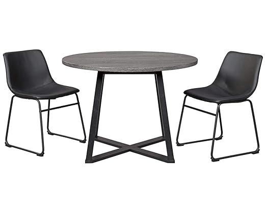 Signature Design by Ashley Centiar Mid Century Round Dining Room Table with Metal Legs, Gray & Black - LeafyLoom