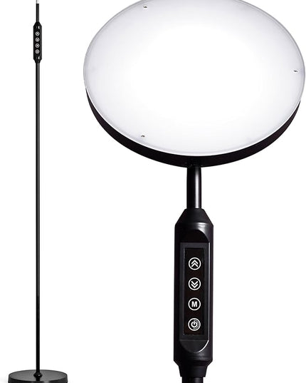 LED Daylight Floor Lamp - Free Standing Lamps for Living Room or Bedroom - 24W Black Modern Uplight Torchiere Stand Light- 3 Dimmable Modes - Natural Day, Warm, Super Bright - Corner Tall Torch Lights - LeafyLoom