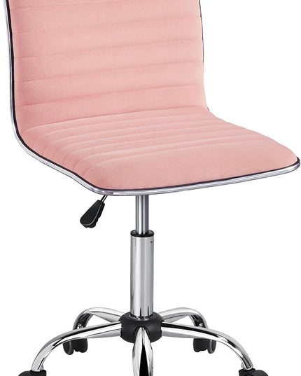 Yaheetech Velvet Low Back Vanity Chair Armless Ribbed Office Chair Swivel Task Chair Height Adjustable Chair Apricot Pink - LeafyLoom