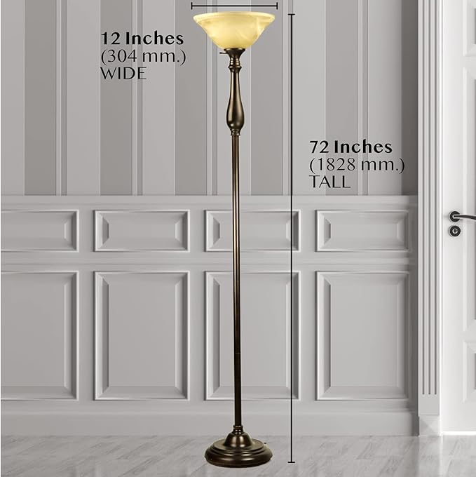 LIGHTACCENTS Royal Floor Lamp with Bronze Finish and Amber Alabaster Glass Shade -looking for Floor Lamp for Bedroom, Standing Lamp Or Floor Lamps for Living Room This Torchiere Floor Lamp - LeafyLoom