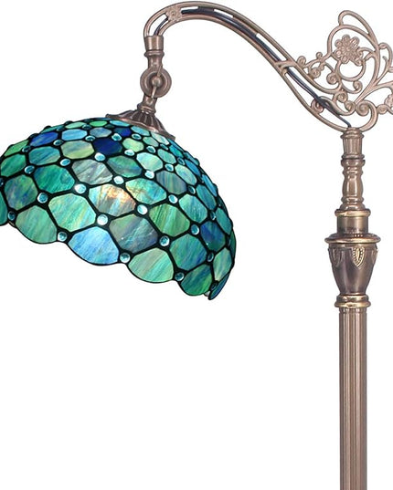 Tiffany Floor Lamp Stained Glass Lamp 18X12X67 Inch Angle Adjustable Arched Gooseneck Antique Reading Light (Sea Blue Pearl) - LeafyLoom
