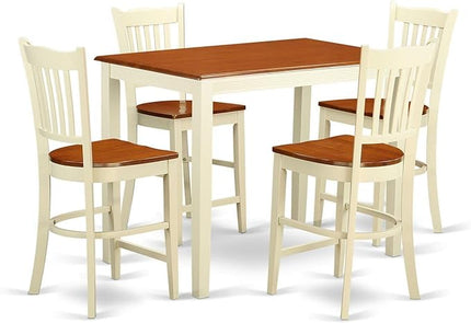 East West Furniture YAGR5-WHI-W 5 Piece Counter Height Pub Set Includes a Rectangle Dining Room Table and 4 Kitchen Chairs, 30x48 Inch, Buttermilk & Cherry - LeafyLoom