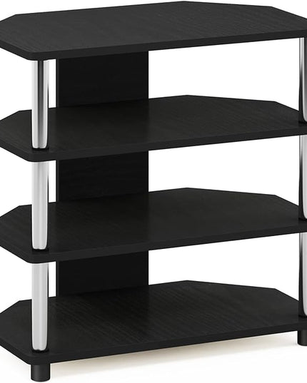 Furinno Turn-N-Tube Easy Assembly 4-Tier Petite Entertainment Center / TV Stand / TV Unit / TV Desk, Stainless Steel, Americano/Chrome - LeafyLoom