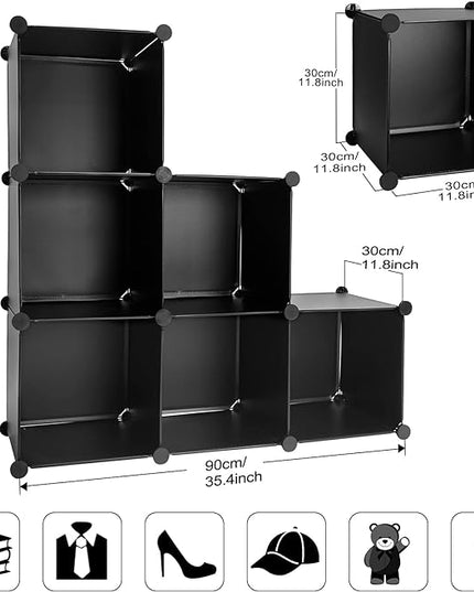 TUMUCUTE Cube Storage Organizer, 6-Cube DIY Plastic Closet Cabinet Modular Bookcase, Storage Shelves for Bedroom Living Room, Office, Black - LeafyLoom