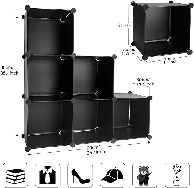 TUMUCUTE Cube Storage Organizer, 6-Cube DIY Plastic Closet Cabinet Modular Bookcase, Storage Shelves for Bedroom Living Room, Office, Black - LeafyLoom