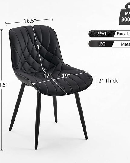 YOUNUOKE Black Dining Chairs Set of 2 Modern Upholstered Kitchen Chair Comfortable PU Leather Dinner Chairs for Kitchen Dinning Room - LeafyLoom