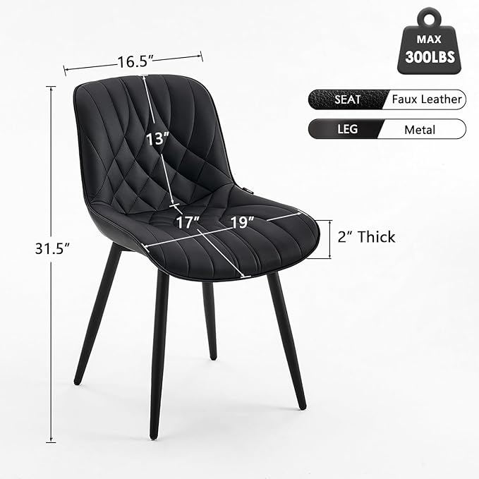 YOUNUOKE Black Dining Chairs Set of 2 Modern Upholstered Kitchen Chair Comfortable PU Leather Dinner Chairs for Kitchen Dinning Room - LeafyLoom