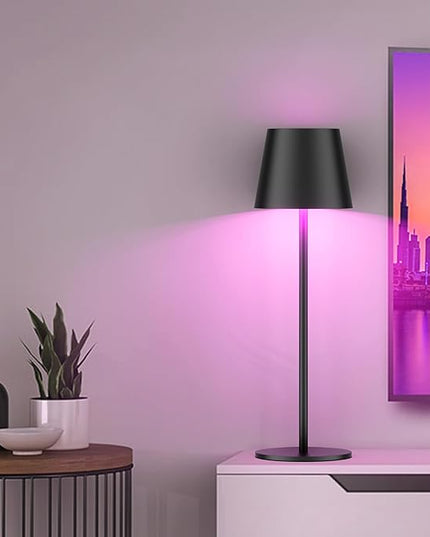 Aipsun Cordless Table Lamp RGB 2 Pack 5000mAh 3W Battery Operated Lamp Portable LED Black Rechargeable Table Lamp 3000K Stepless Dimming Touch Lamp for Home/Outdoor Waterproof - LeafyLoom
