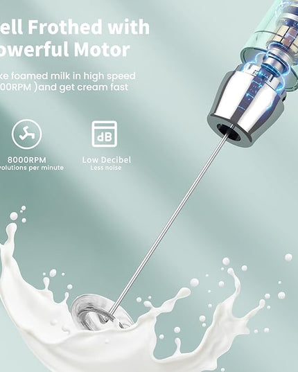 Maestri House Rechargeable Milk Frother with Stand, Handheld Electric Foam Maker Waterproof Detachable Stainless Steel Whisk Drink Mixer Foamer for Lattes, Cappuccino - LeafyLoom
