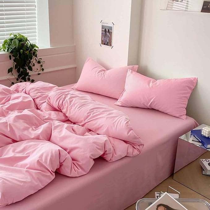 ETDIFFE Pink Queen Size Comforter, 3 Piece Aesthetic Modern Bedding Set - Soft & Lightweight All Season Microfiber Down Alternative Bed Comforter with 2 Pillow Shams for Women Girls - LeafyLoom
