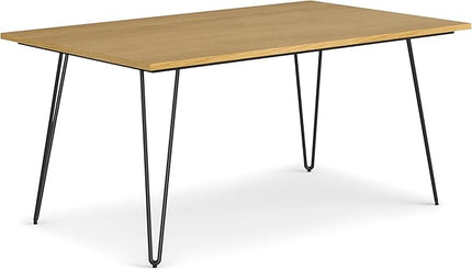SIMPLIHOME Hunter Dining, Solid Wood Oak Veneer Tabletop Powder-Coated Iron Metal Legs in Black, Industrial-Style Rectangular Kitchen Table for 4 to 6 People, 66 inches - LeafyLoom