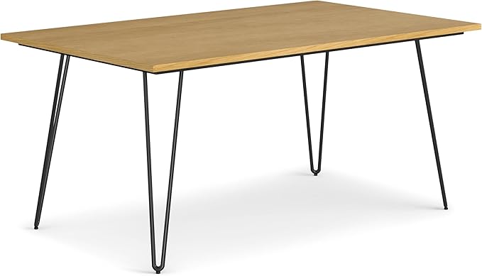 SIMPLIHOME Hunter Dining, Solid Wood Oak Veneer Tabletop Powder-Coated Iron Metal Legs in Black, Industrial-Style Rectangular Kitchen Table for 4 to 6 People, 66 inches - LeafyLoom