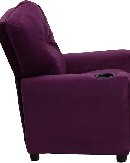 Flash Furniture Chandler Microfiber Kids Recliner with Cup Holder and Safety Recline, Contemporary Reclining Chair for Kids, Supports up to 90 lbs., Purple - LeafyLoom