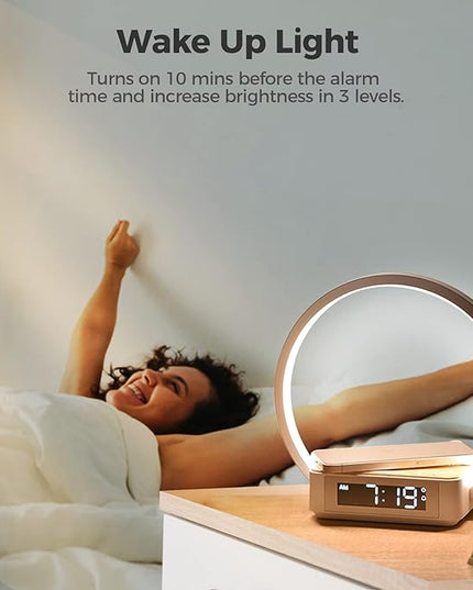 Desk Lamp with Alarm Clock Qi Wireless Charger, Touch Lamp for Bedroom 3 Light Hues, Bedside Lamp 10W Max Wireless Charging Table Lamp LED Eye-Caring Reading Nightstand Light for Living Room - LeafyLoom
