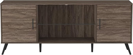 Walker Edison Saxon Mid Century Modern Glass Shelf TV Stand for TVs up to 65 Inches, 60 Inch, Slate Grey - LeafyLoom
