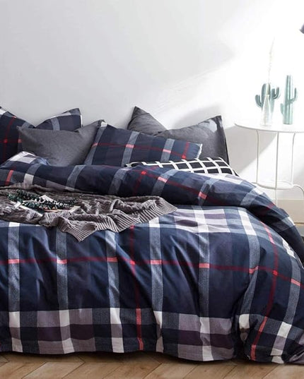 Navy Plaid Comforter Set Queen Checkered Bedding Set Navy Blue Tartan Grid Comforter Striped for Women Adult Navy Blue Checkered Blanket Set Dark Navy Queen Bed Comforter Set - LeafyLoom