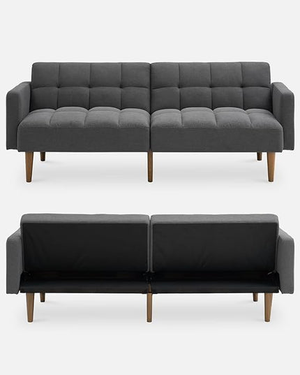 mopio Aaron Couch, Small Sofa, Futon, Sofa Bed, Sleeper Sofa, Loveseat, Mid Century Modern Futon Couch, Sofa Cama, Couches for Living Room, Bedroom (Dark Gray, Fabric) - LeafyLoom